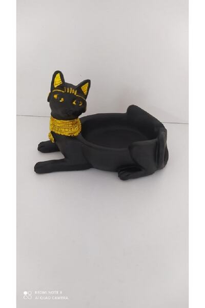 tohumtoprak Antik Mısır Kedili Küllük Boyalı Verniklidir Kedi Taş Tozundan