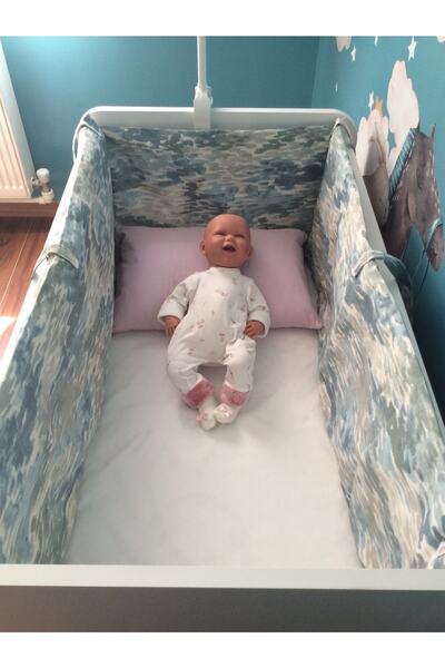 Yakamoz Unisex Yenidoğan Bebek Desenli Pamuklu Kumaş Karyola Koruyucu Tekstil...