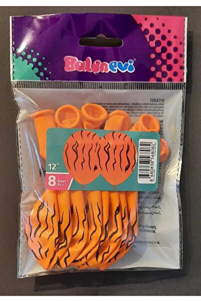 BalonEvi Çepeçevre Kaplan Baskılı Turuncu 12" Balon 8'li