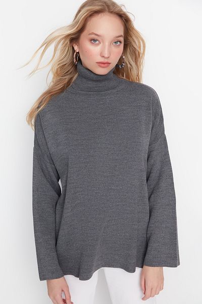 Trendyol Collection Wide Fit Gray Knitwear Sweater - Twoaw23Kz00206