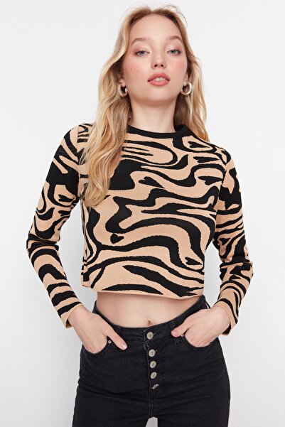 Trendyol Collection Пуловер от трикотаж с камилски жакард TWOAW23KZ00207