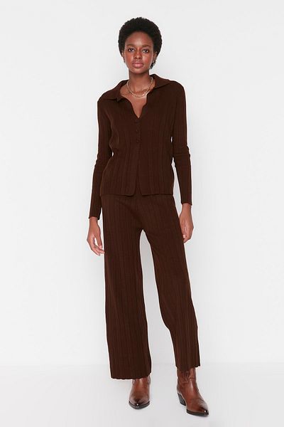 Trendyol Collection Brown Polo Collar Knitwear Top and Bottom Set TWOAW23AU00103