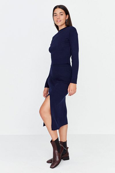 Trendyol Collection Navy Blue Crop Knitwear Set - Lower and Upper Set Twoaw23Au00240