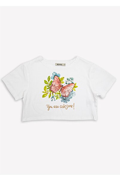 Ozmoz By Mukadder Özden Girl's Butterfly Patterned Crop T-shirt