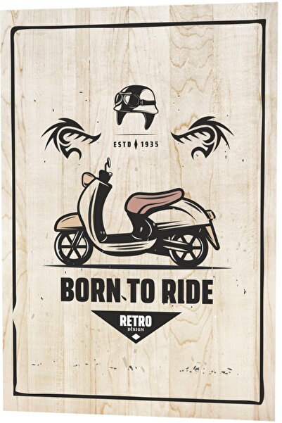 Hayat Poster Ρετρό vintage κλασικό μοτέρ "Born To Ride" Ξύλινη αφίσα