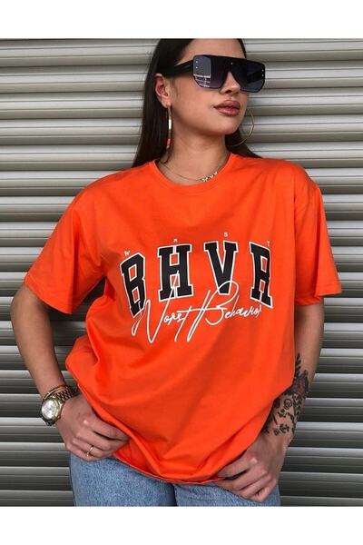 VESTIR BIEN Tricou portocaliu supradimensionat unisex cu imprimeu Bhvr