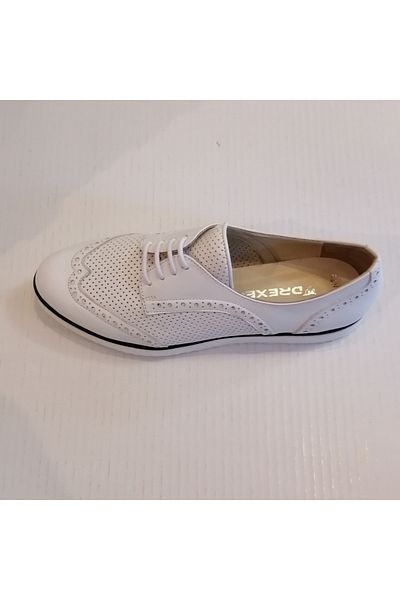 Drexel Women's Genuine Leather White Staple Perforated Soft Lightweight Lace-up Shoes