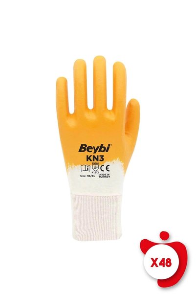 Beybi Kn3 Sarı Pamuk Nitril Iş Eldiveni 10 Beden 48 Çift