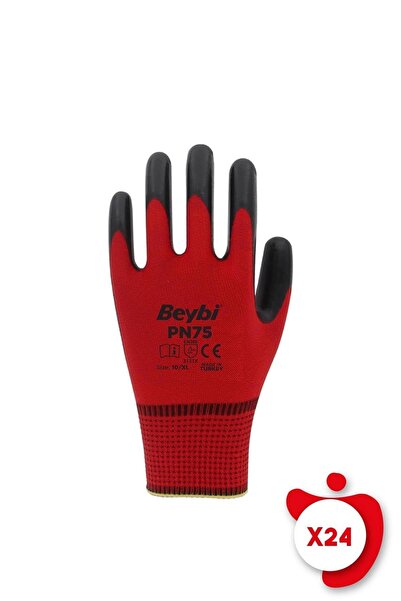 Beybi Pn75 Kırmızı Polyester Örme Nitril Iş Eldiveni 10 Beden 24 Çift