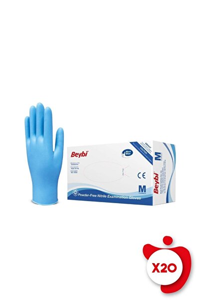 Beybi Pudrasız Nitril Muayene Eldiveni M Beden Mavi 100'lü 20 Paket