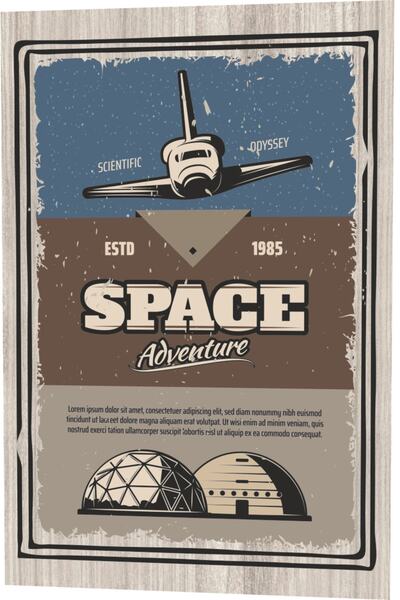 Hayat Poster Διαστημικό διαστημόπλοιο Space Adventures Ξύλινο μοτίβο ρετρό vi...