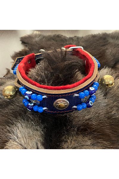 Sürmeli Tasma Kangal Dog Collar with 2 Bells Genuine Leather Black
