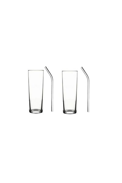 AYBABA STORE 2 Pieces Glass Lemonade Presentation Bottle with Straw Carafe Milk and Fruit Juice Glass