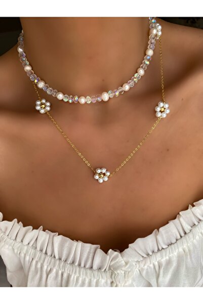 Lucky Designs Incili Papatyalı Zincir Kolye/papatya Kolye