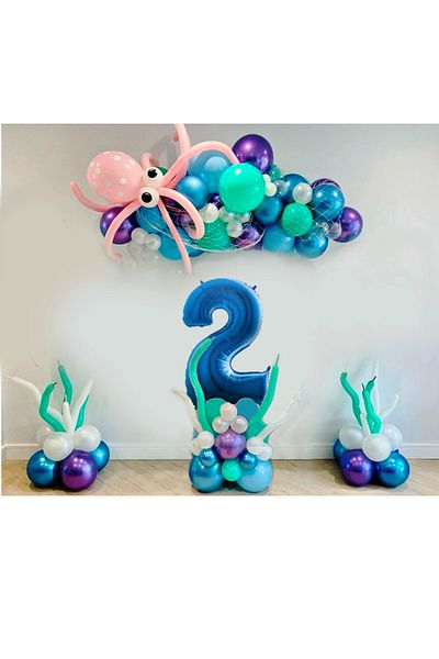 PARTİAVM Mermaid Sea Creatures Themed Balloon Chain Full Set (pump+chain+adhesive)