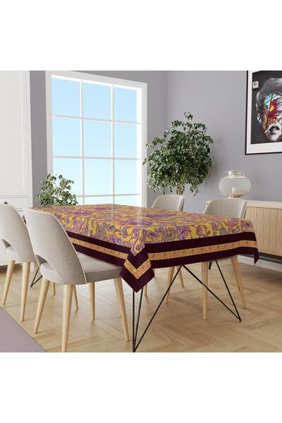 Adawall Purple Damask Pattern Tablecloth - (Fine Linen, International Washing and Fading Certificate)