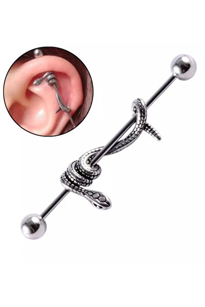 Jaida Moda Unisex Gri Yılan Figürlü Çelik Industrial Köprü Piercing 38 Mm