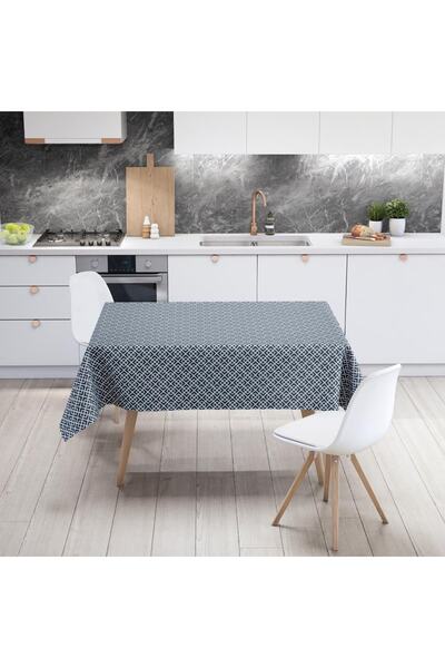 Adawall Blue Geometric Thin Linen Tablecloth (International Washing and Colorfastness Certificate - 160X220Cm)