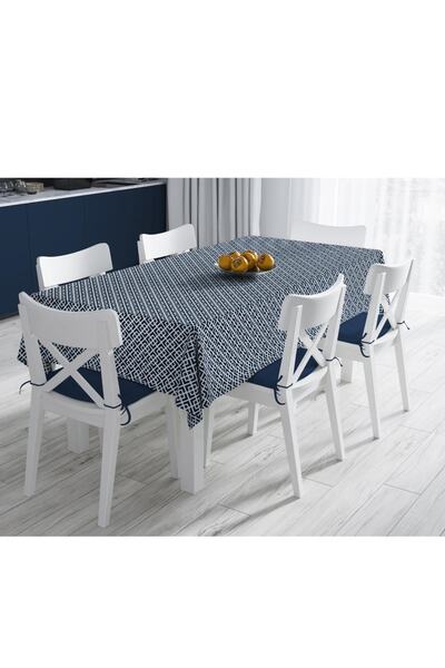 Adawall Blue Geometric Thin Linen Tablecloth (International Washing and Colorfastness Certificate - 160X220Cm)