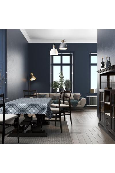 Adawall Blue Geometric Thin Linen Tablecloth (International Washing and Colorfastness Certificate - 160X220Cm)