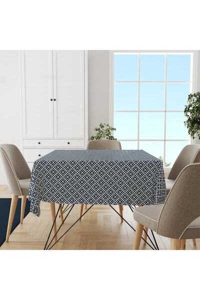 Adawall Blue Geometric Thin Linen Tablecloth (International Washing and Colorfastness Certificate - 160X220Cm)