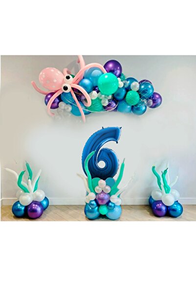 PARTİAVM Deniz Kızı Deniz Canlıları Temalı Balon Zinciri Full Set(pompa+zinci...