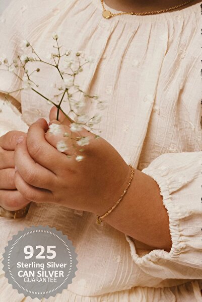 CAN SİLVER 925 Ayar Gümüş Singapur Gold Kaplama Bebek Bileklik