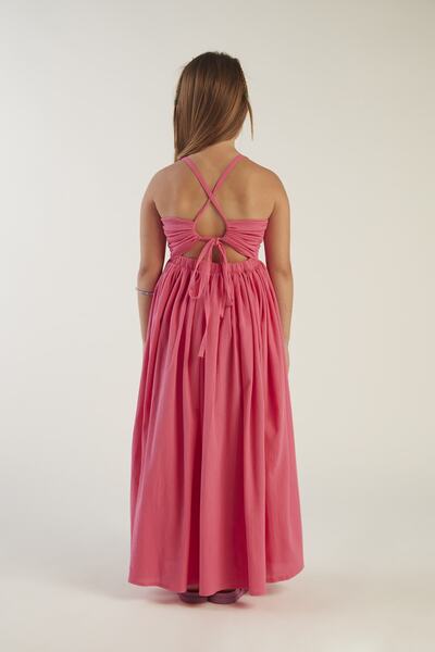 hoQuspoQus Girl's Back Detailed Maxi Sile Cloth Dress - Fuchsia