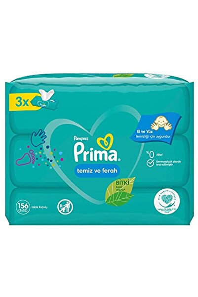 Prima Islak Havlu Mendil Temiz Ve Ferah 3'lü 156 Yaprak Fırsat Paketi