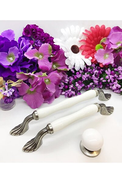 Tomurcuk ‘’düğme’’ Antik Gümüş Lüks Porselen Kulp Mutfak Vestiyer Dolap Çekme...