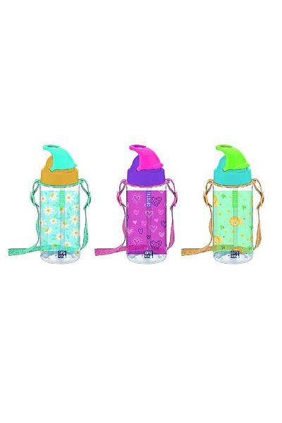 Gıpta Crystal Tritan Patterned Water Bottle with Straw 500 Cc (mixed Color 1 Piece)