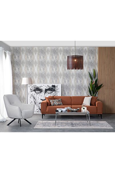 Weltew Home Stil Koltuk Takımı 3+1 (kiremit - Krem)