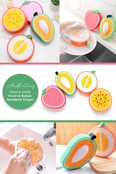 Anadolu Saray Çarşısı Cute Fruit Shaped Dishwashing Sponge