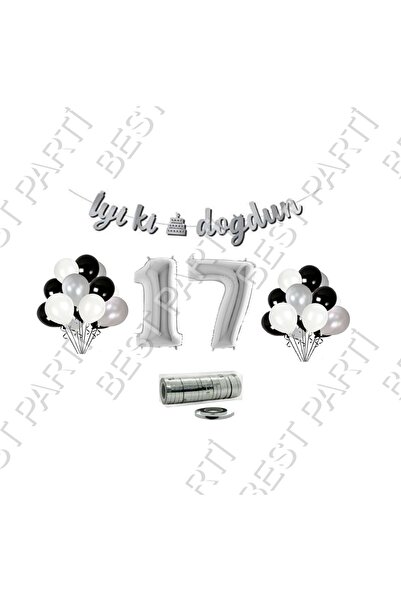 BEST PARTİ DOĞUM GÜNÜ PARTİ SÜSLERİ Rafya Ipli 17 Yaş Gümüş Folyo Balon Iyiki Doğdun Yazılı Banner Balon Set Doğum Günü