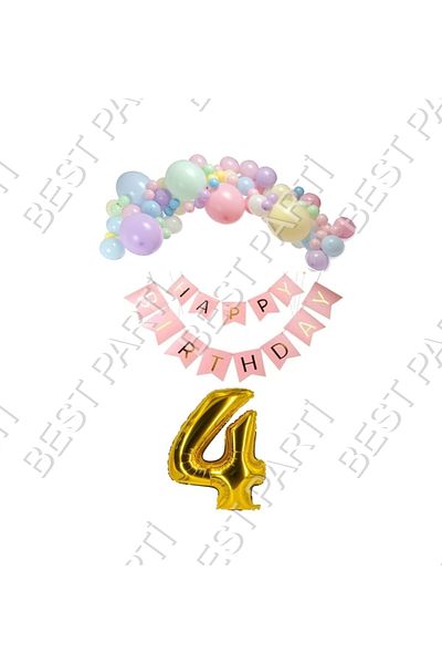 BEST PARTİ DOĞUM GÜNÜ PARTİ SÜSLERİ مجموعة بالونات ماكرون مكتوب عليها لافتة عيد ميلاد سعيد، مجموعة ذهبية لعيد الميلاد لمدة 4 سنوات