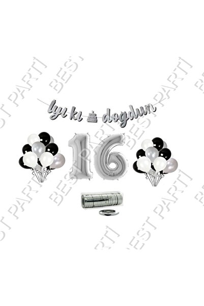 BEST PARTİ DOĞUM GÜNÜ PARTİ SÜSLERİ Rafya Ipli 16 Yaş Gümüş Folyo Balon Iyiki...