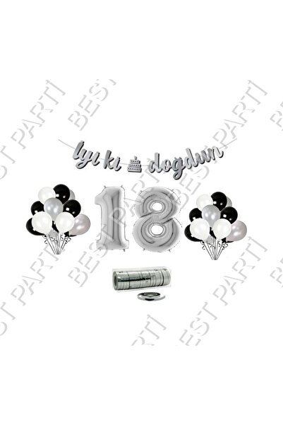 BEST PARTİ DOĞUM GÜNÜ PARTİ SÜSLERİ Rafya Ipli 18 Yaş Gümüş Folyo Balon Iyiki Doğdun Yazılı Banner Balon Set Doğum Günü