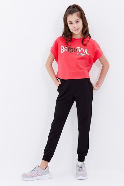 Çiggo Kids Pantaloni de trening pentru fete din bumbac cu nervuri cu buzunar simplu