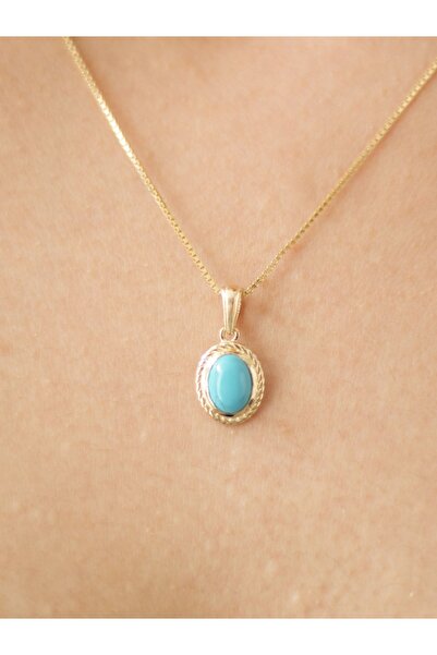 myorogold 14 Ayar Altın Firuze Taşlı Küp Kolye