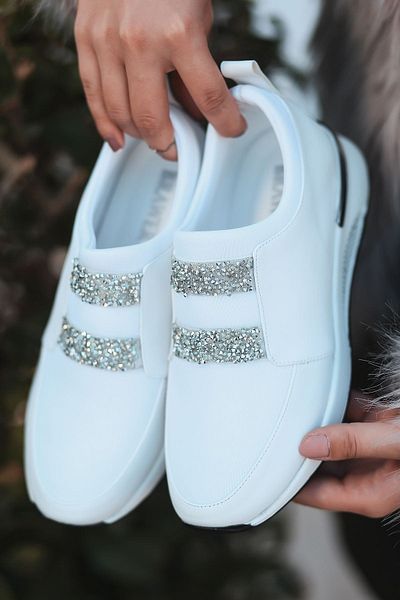 LEYDİ SHOES Brw-205 Stone Detailed White Women's Shoes