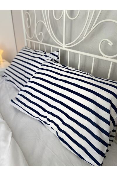 calinahome غطاء وسادة مخطط باللون الكحلي