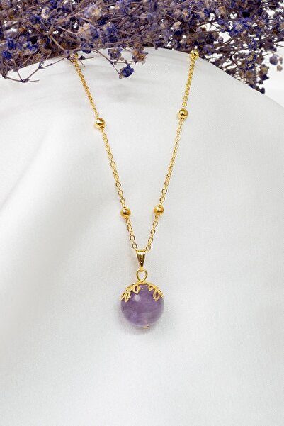 Dünya Doğal Taş Ametist Taşı Kolye