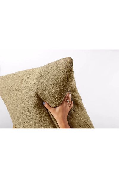 hoom concept Teddy Light Brown Throw Pillow Full of Fiber Inside