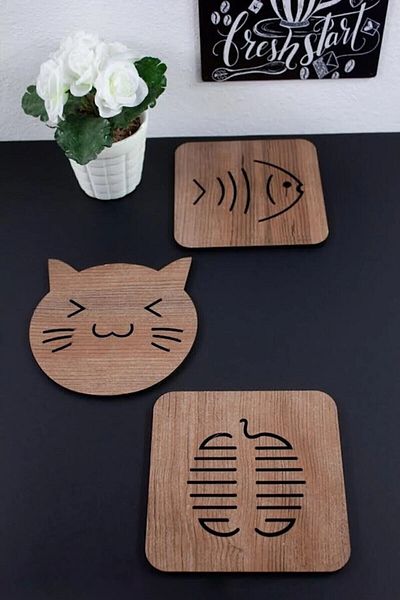 Essa Tasarım 3-Piece Wooden Pot Pan Teapot Coaster Trivet Set