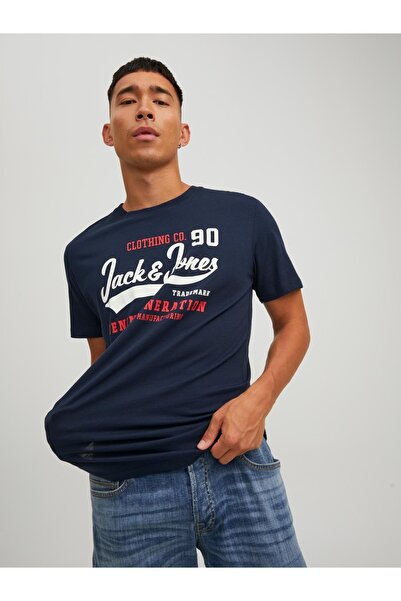 Jack & Jones Μπλουζάκι με λογότυπο Jack Jones Tee Ss O-neck 2 Col Ανδρικό μπλουζάκι Navy Blue 12210819-04