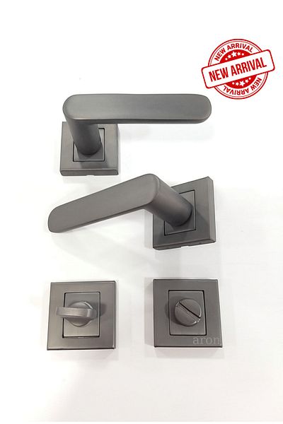 ARON Sofuoğlu Stainless Barbaros (Matt Anthracite) Square Rosette (Bathroom - WC) Door Handle Aluminum / Steel