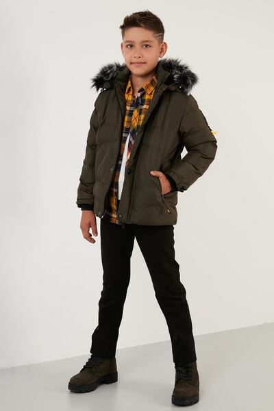 Lela Zippered Faux Fur Plush Lined Removable Hooded Coat Boys' Coat 5760026