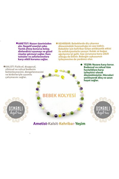 Deniz Doğal Taş Sertifikalı Bebek Kehribar Kolye- Ametist-kehribar-kalsit-yeşim