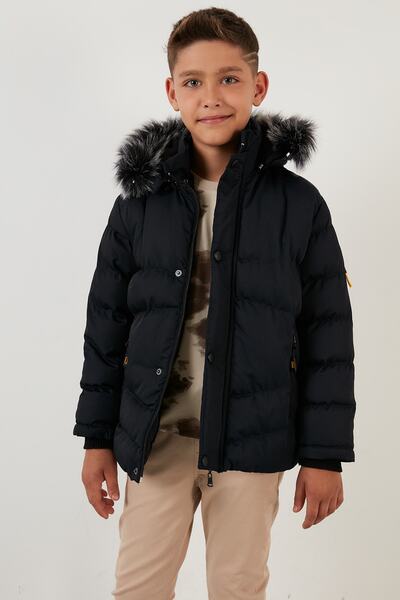 Lela Zippered Faux Fur Plush Lined Removable Hooded Coat Boys' Coat 5760026