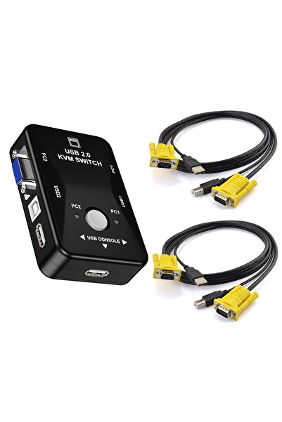 aogo 2 Port Usb Kvm Switch 2 In 1 Out Usb 2.0 Kvm Fare Klavye Switcher Kablolar Dahil